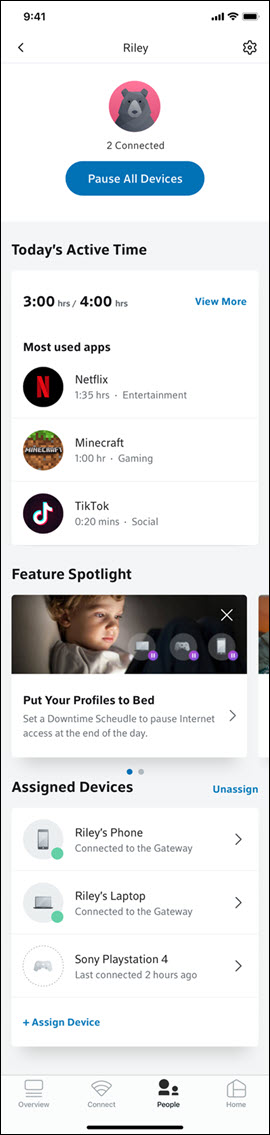 The app's profile page is shown, with a gear icon in the top right.