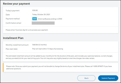 Submit payment option screen.