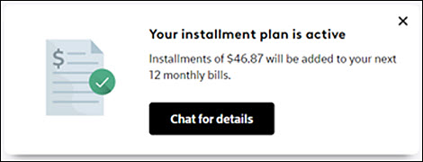Confirmation screen for repayment plan.